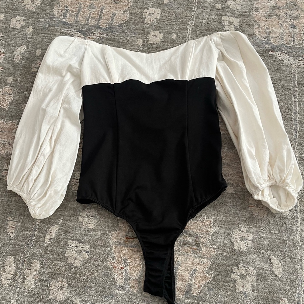Astr Cream and Black Off-Shoulder Top